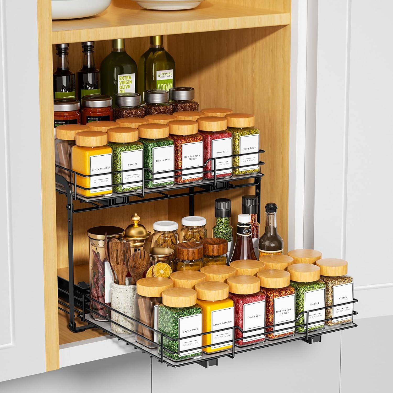 Spice Rack Organizer for Cabinet, 2 Tier Slide out Spice Organization ...