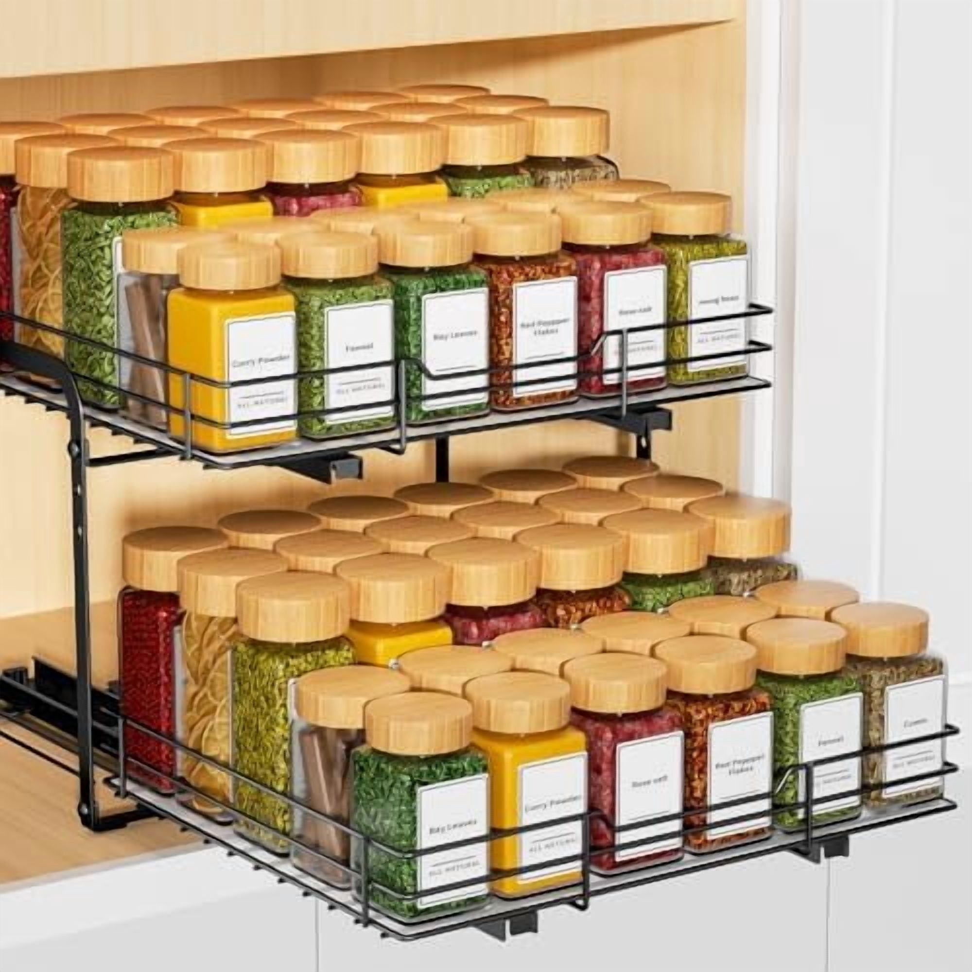 Spice Rack Organizer for Cabinet, 2 Tier Slide out Spice Organization ...