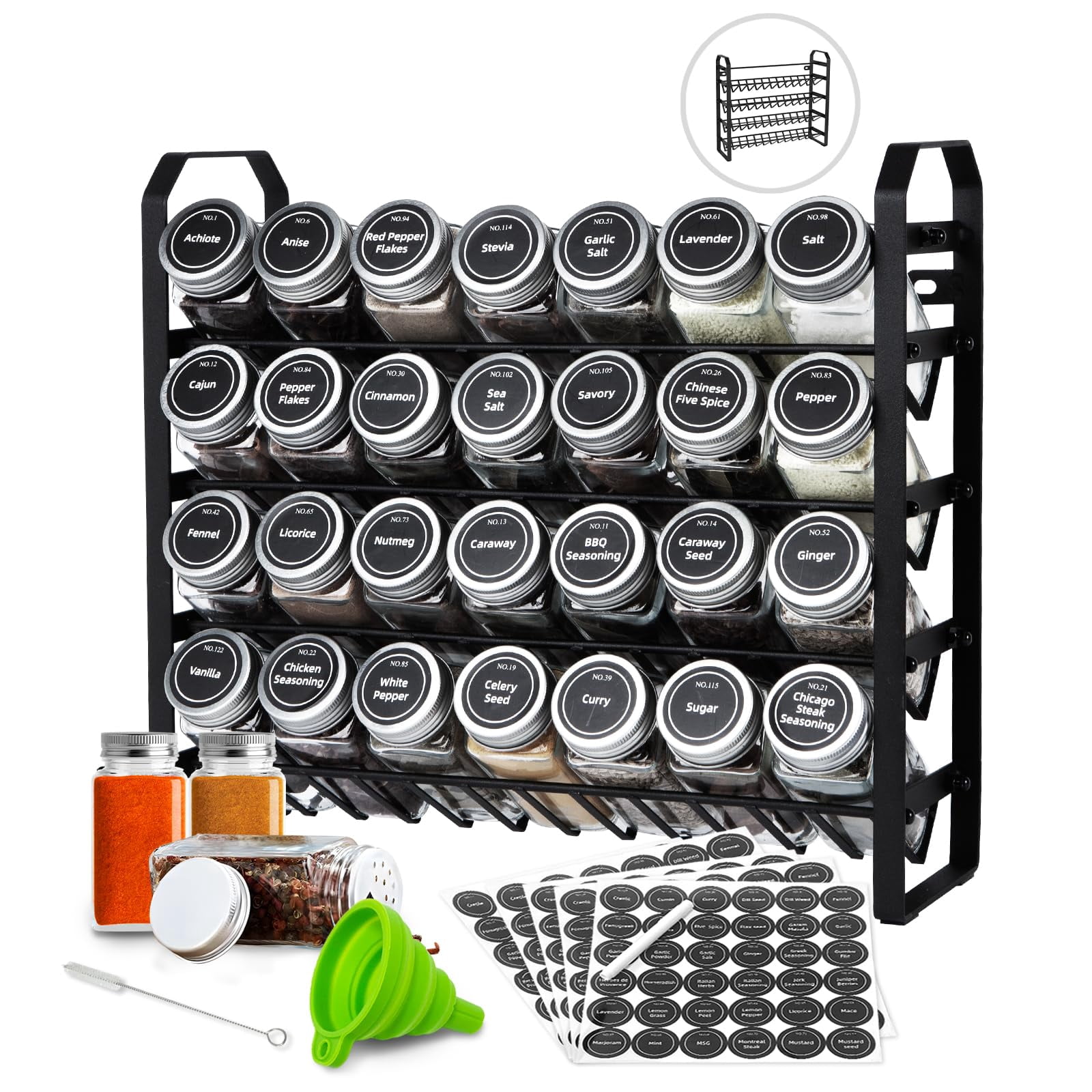 Spice Rack Organizer for Cabinet,4-Tier Spice Shelf with 28 Glass Spice ...