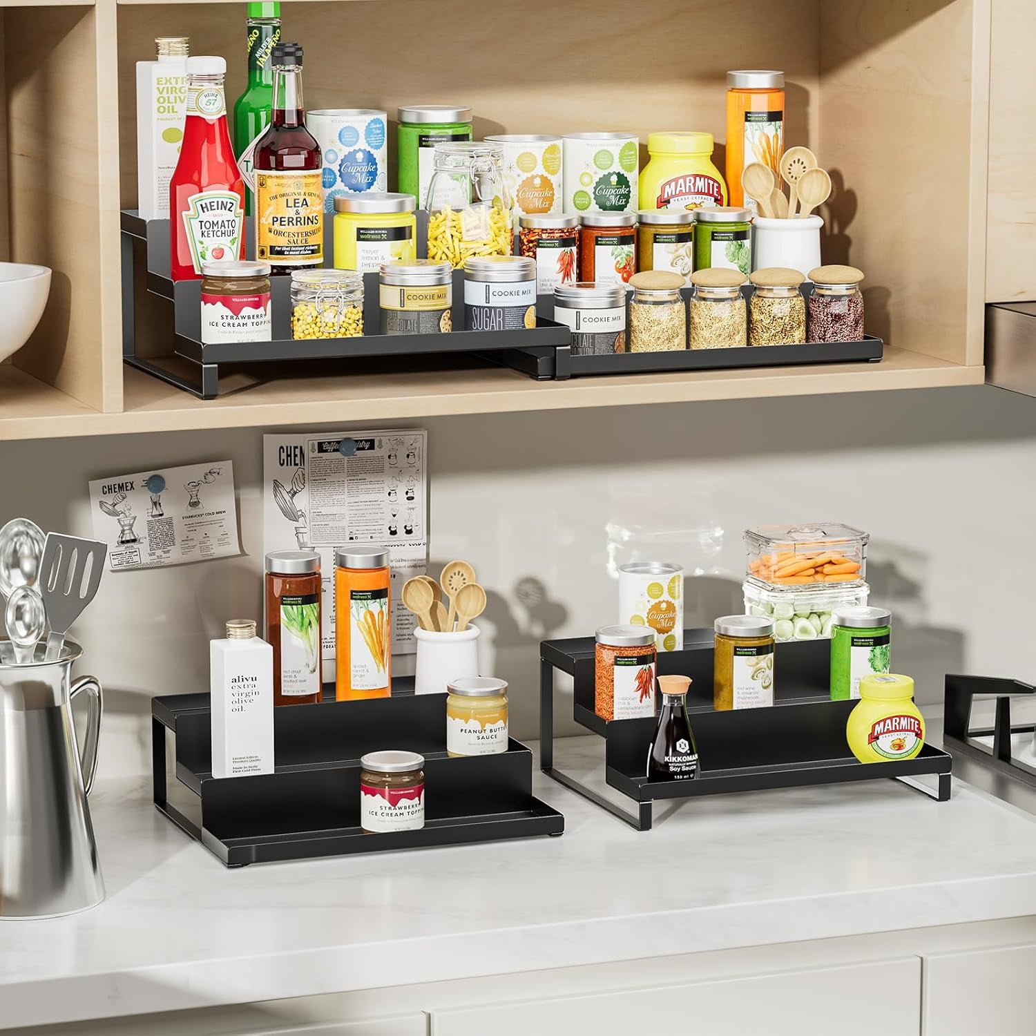 Spice Rack Organizer for Cabinet, Set of 2 Metal 3 Tier Spice Rack 11.8 ...