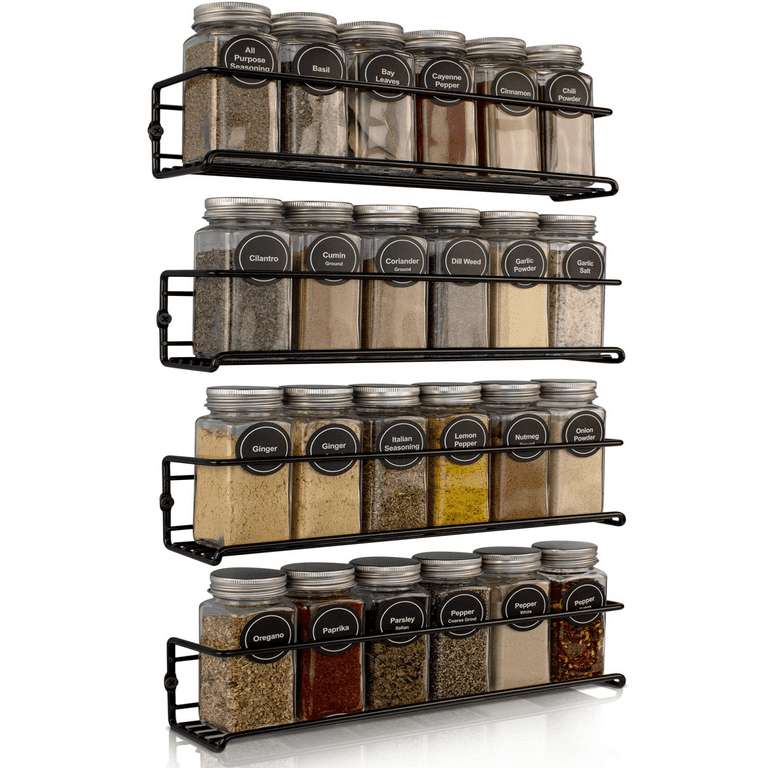 ZICOTO Space Saving Spice Rack Organizer for Cabinets or Wall Mounts - Easy  To Install Set of 4 Hanging Racks - Perfect Seasoning Organizer For Your