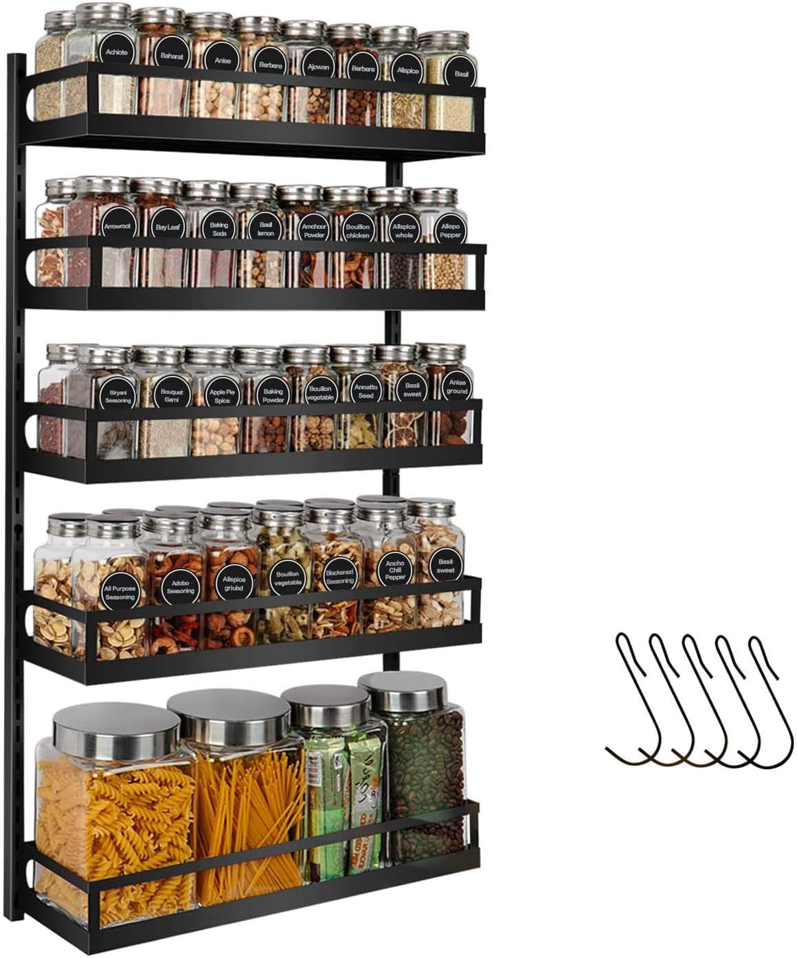 Cosrack Spice Rack Organizer for Cabinets Wall Mount 5 Tier Adjustable ...