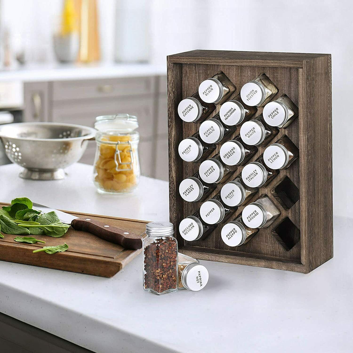 Spice Rack Organizer Freestanding Herb Kitchen Storage Shelf with 20 Glass Jars