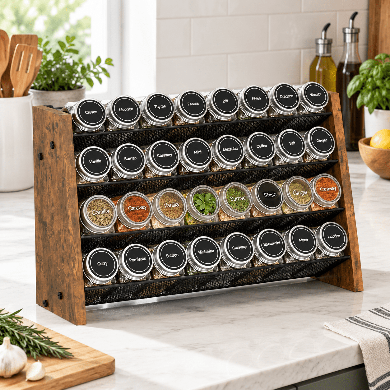 Spice Rack List Spice Rack Organizer, Holds 32 Jars, 15.7