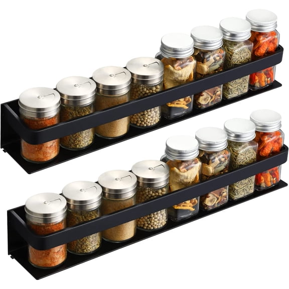 Spice Rack Organizer Kitchen Spice Rack Seasoning Organizer 16 Inch Aluminum Spice Holder Wall Mount Anodized Black 2 Pack, KSR401S40-BK-P2