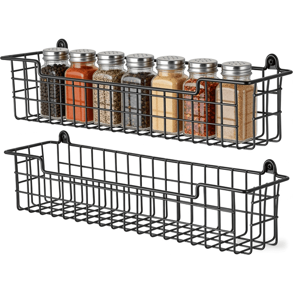 Spice Rack Organizer Wall Mount, Spice Organization Storage Shelf for Cabinet Door, 2 Packs Wall Spice Rack Saving Space for Kitchen, Black