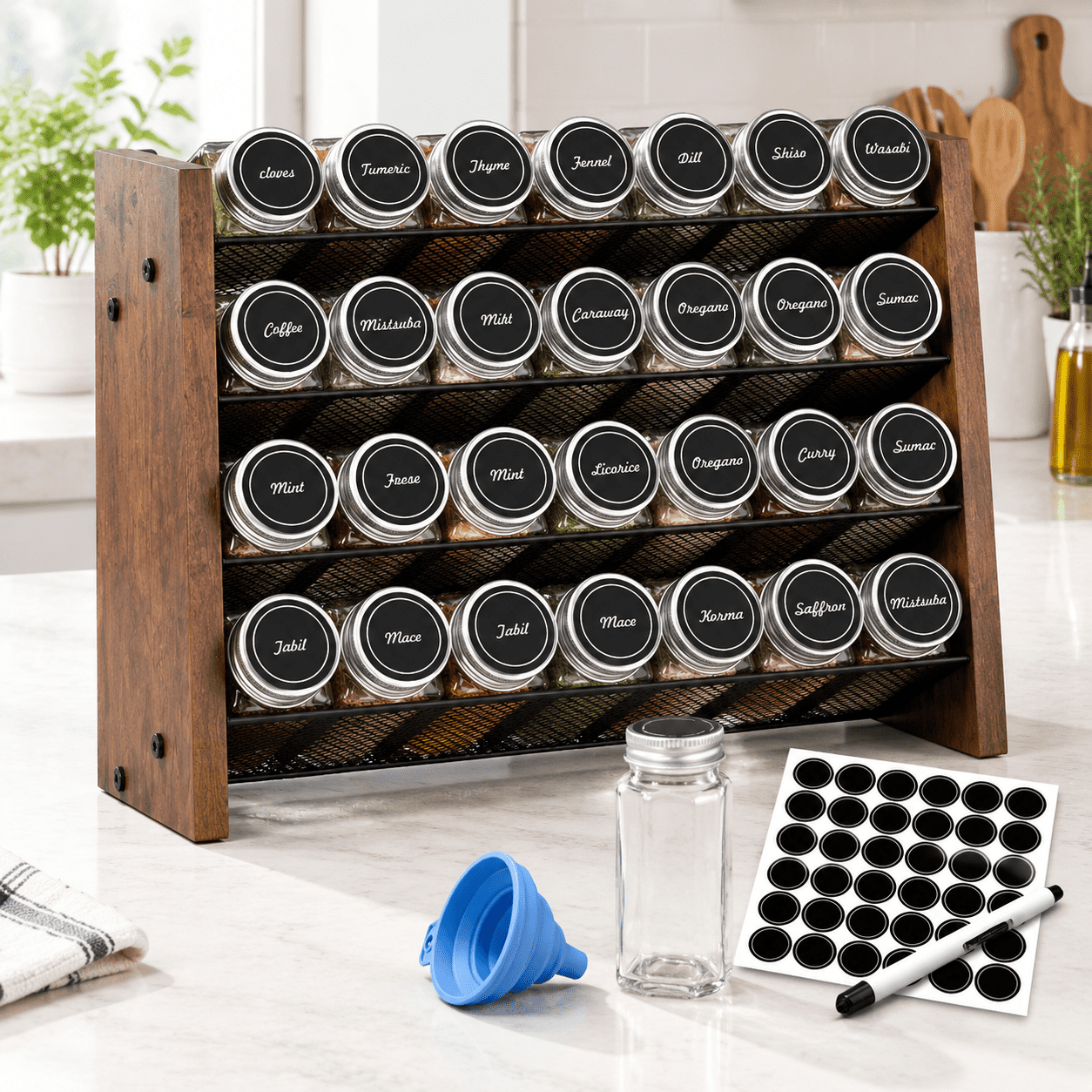 Spice Rack Organizer With 28 Jars, 14"W × 9.4"H for Cabinet and