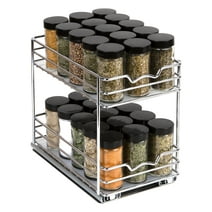 Spice Rack Organizer for Cabinet, Pull Out Double Spice Racks for Cabinets 6-3/8"W x 10-3/8"D, Chrome