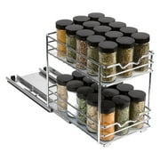 Spice Rack Organizer for Cabinet, Pull Out Double Spice Racks for Cabinets 6-3/8"W x 10-3/8"D, Chrome