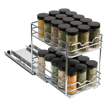 Spice Rack Organizer for Cabinet, Pull Out Double Spice Racks for Cabinets 6-3/8"W x 10-3/8"D, Chrome