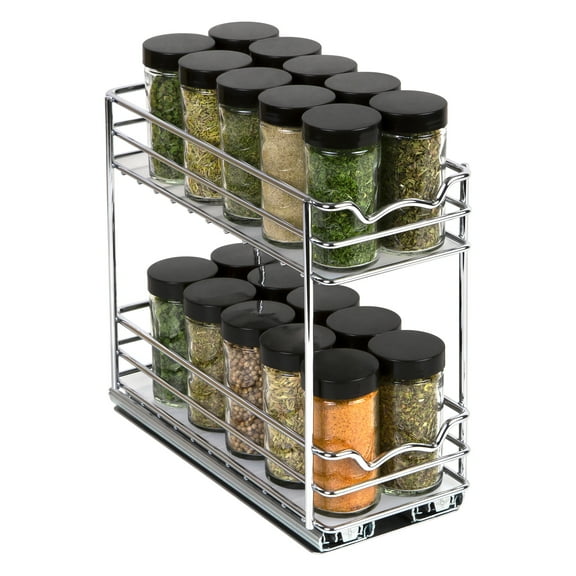 Spice Rack Organizer for Cabinet - Pull Out Double Tier Spice Rack 4-3/8"W x 10-3/8"D