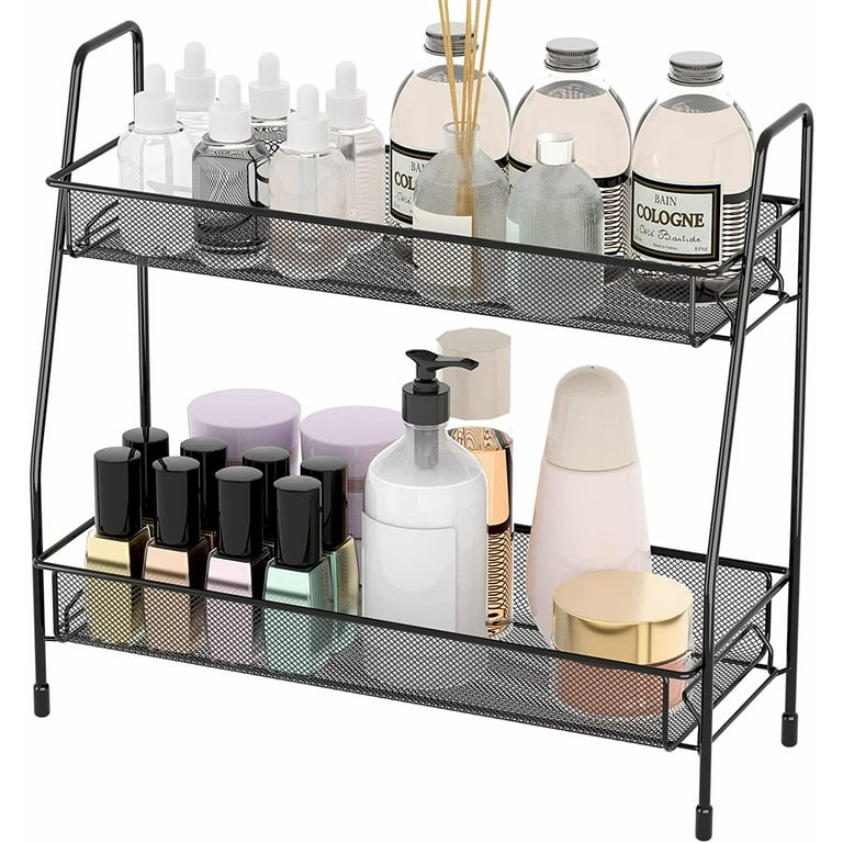 LEMIKKLE Countertop organizer for bathroom counter, the organizer for  bedroom, spice rack organizer for kitchen counter shelf with small  basket(Black)