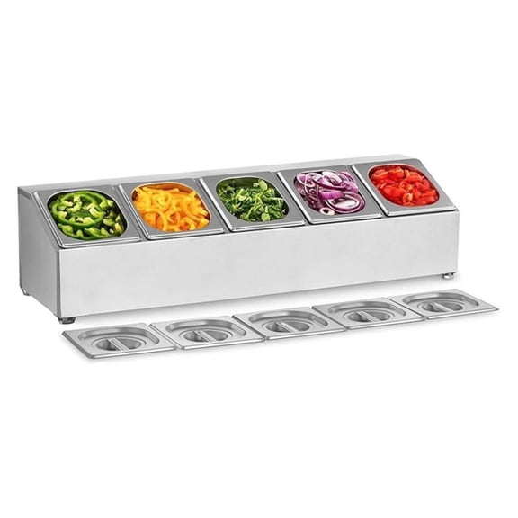 Spice Rack Shelf,Stainless Steel Organizer Stand with Five 1/6 Pans,Storage Container Condiment Jars, Metal Food Catering Trays for Hotel,Restaurant,Buffet