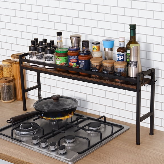 Spice Rack Shelf for Kitchen Stoveļ¼Stove Top Shelf with 4 hooks Extra Storage Countertop, Seasoning Organizer ,Kitchen Organizers and Storage