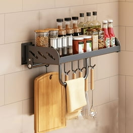 Spice Rack Wall Mount Spice Rack Organizer 16Inch Black Hanging Spice Rack with Hooks Towel Bar