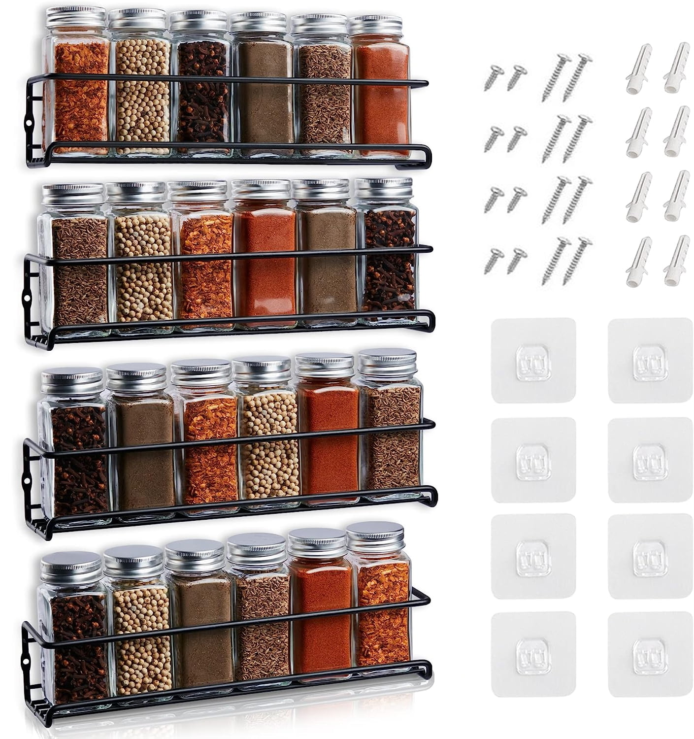 Spice Rack Wall Mount 4 Tier Space Saving Wall Spice Rack Organizer Wall Mount Spice Rack Organizer for Spice Jars and Seasonings Screw or
