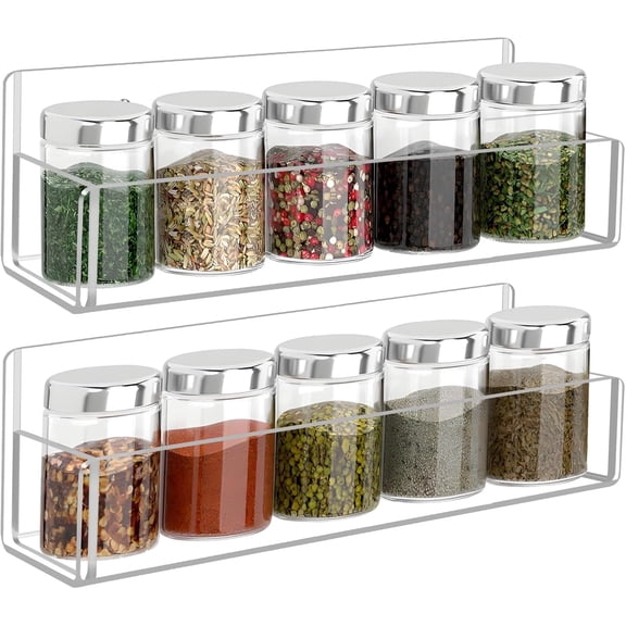 Spice Rack Wall Mount-9 Inch, Clear Spice Shelf Storage Holder, 2 Pack Hanging Seasoning Rack Organizer for Cabinet Door, Cupboard or Wall Kitchen