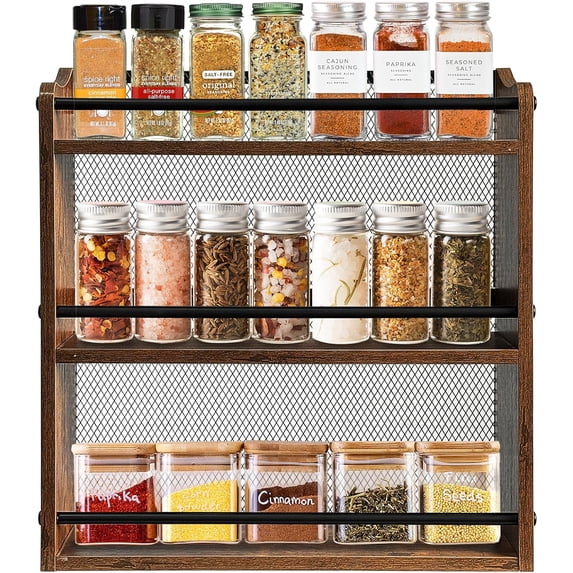 Spice Rack Wall Mount for Spice Jars & Seasonings, 3 Tier Large Wall ...