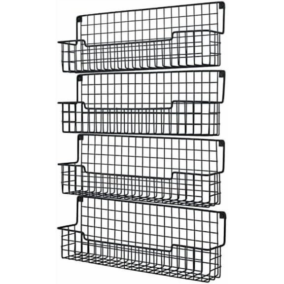 Spice Rack Wall Mount, Spice Organizer for Cabinet & Pantry Door, Set of 4 Hanging Spice Rack Saving Space for Kitchen, Black