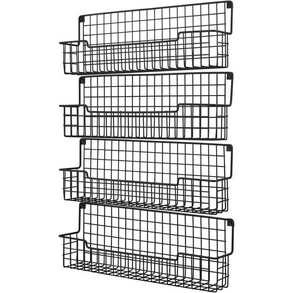 Spice Rack Wall Mount, Spice Organizer for Cabinet & Pantry Door, Set of 4 Hanging Spice Rack Saving Space for Kitchen, Black