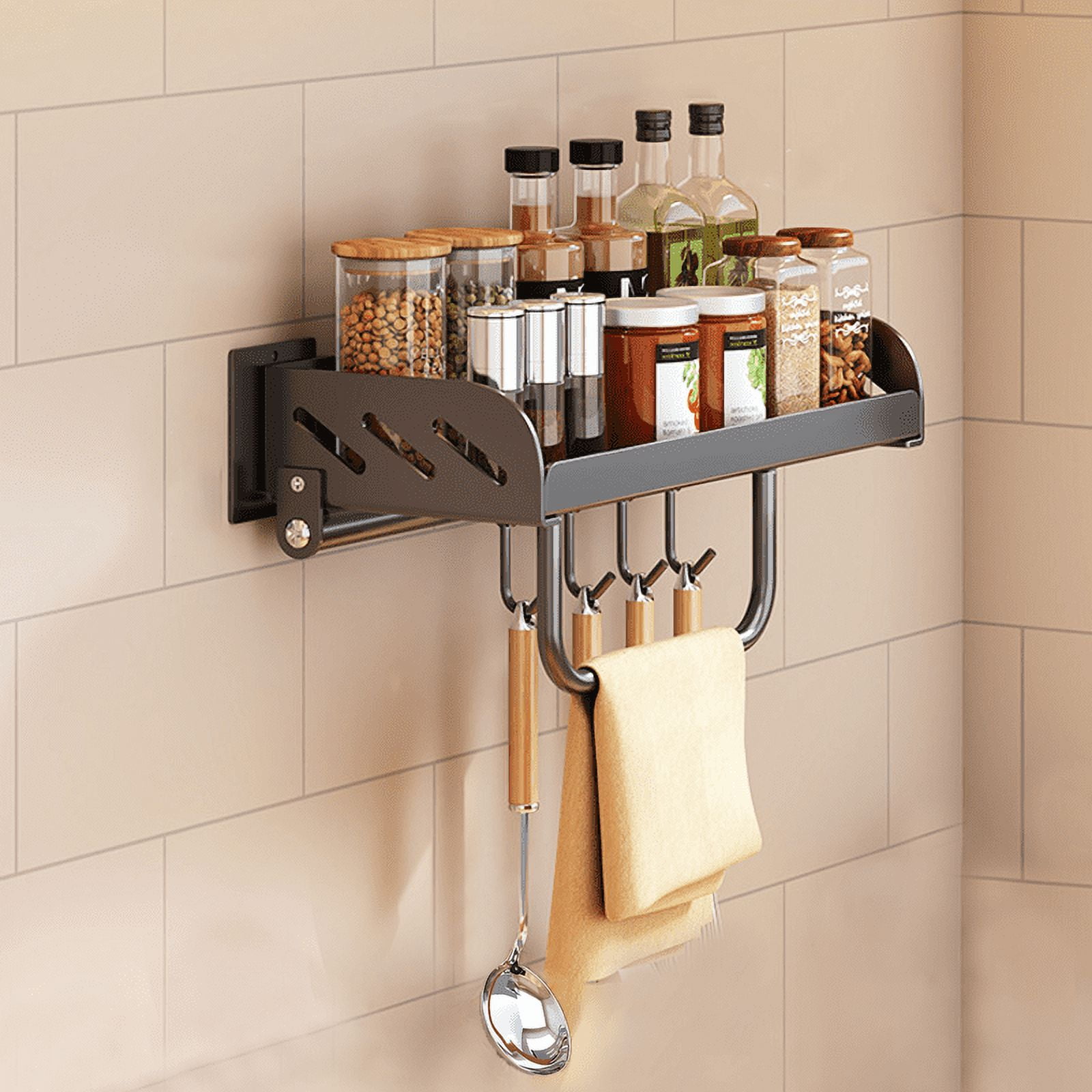 Spice Rack Wall Mount Spice Rack Organizer 12Inch Black Hanging Spice Rack with Hooks Towel Bar Walmart