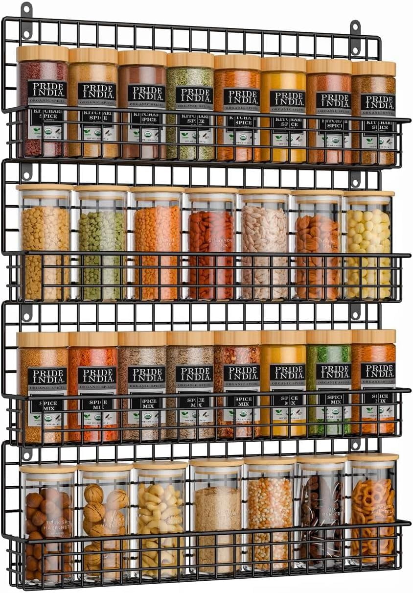 Black Iron Wall Mounted 4-Tier Spice Rack Organizer