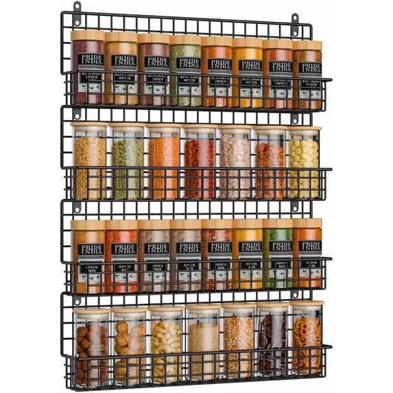 Spice Rack Wall Mounted 4 Pack, Space-Saving Spice Organizer for Spice Jars and Seasonings,Hanging Spice Rack Organizer for Kitchen Cabinet,or Pantry Door