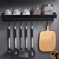 thumbnail image 1 of Spice Rack, Wall-Mounted Kitchen Utensil Storage Rack with 6 Removable Hooks, Kitchen Shelf Wall-Mounted Pan Holder Without Drilling, Aluminum, Rust-Proof, Black, 40cm, 1 of 5
