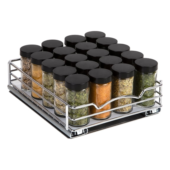 HOLDN’ STORAGE Pull-Out Cabinet Spice Rack Organizer, Heavy-Duty Chrome Metal, 8 ⅜ W x 10 ⅜ D x 2 ⅞ H Inch