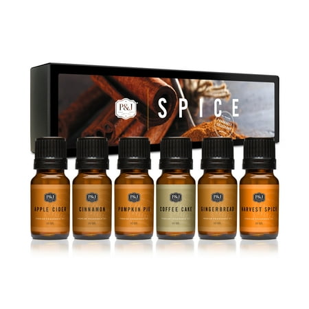 Spice Set of 6 Fragrance Oils - Premium Grade Scented Oil - 10ml - Cinnamon, Harvest Spice, Apple Cider, Coffee Cake, Gingerbread, Pumpkin Pie