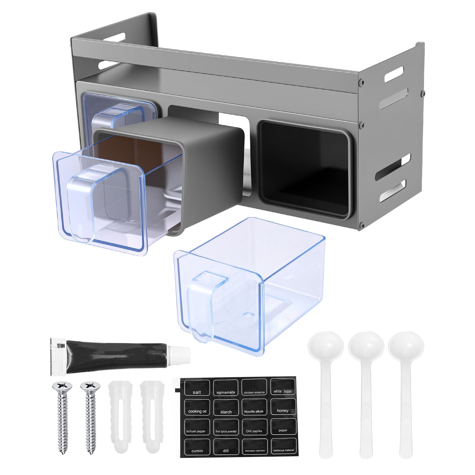 Spice Storage Rack Wall No Drilling Aluminum Hanging Organizer with 3 ...