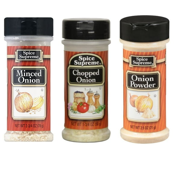 Spice Supreme Onion Seasoning Variety Pack of 3 (Minced Onion 2.75oz, Chopped Onion 1.75oz, Onion Powder 2.5oz)