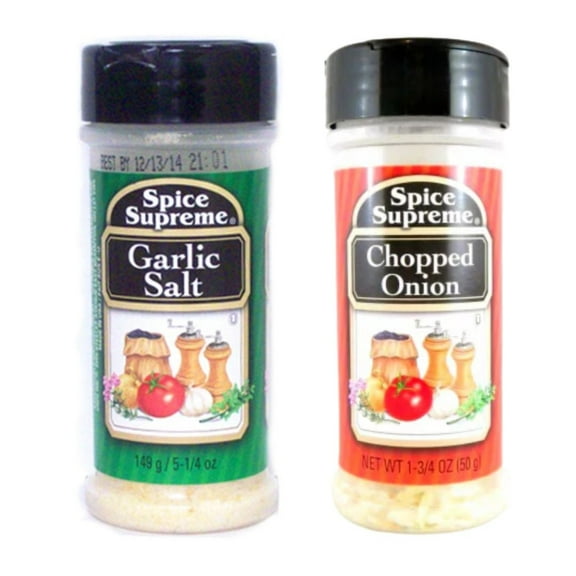 Spice Supreme Seasoning Variety Pack of 2 (Garlic Salt 5.25 oz, Chopped Onion 1.75 oz)