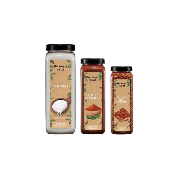 Spice Variety Pack – Chili Powder 20 oz, Crushed Red Pepper 13.5 oz, Sea Salt 36 oz | 3 Pack Bulk Seasonings for Cooking & Grilling