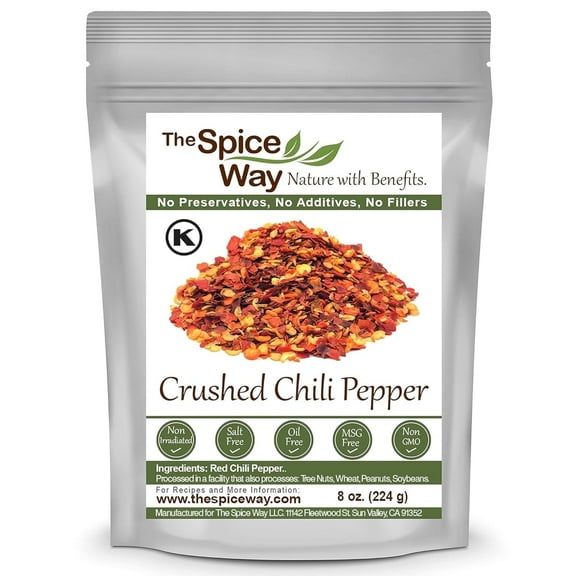 The Spice Way Crushed Red Pepper Flakes 8 oz - Hot Red Chili Pepper Flakes - All-Natural, and Preservative-Free.
