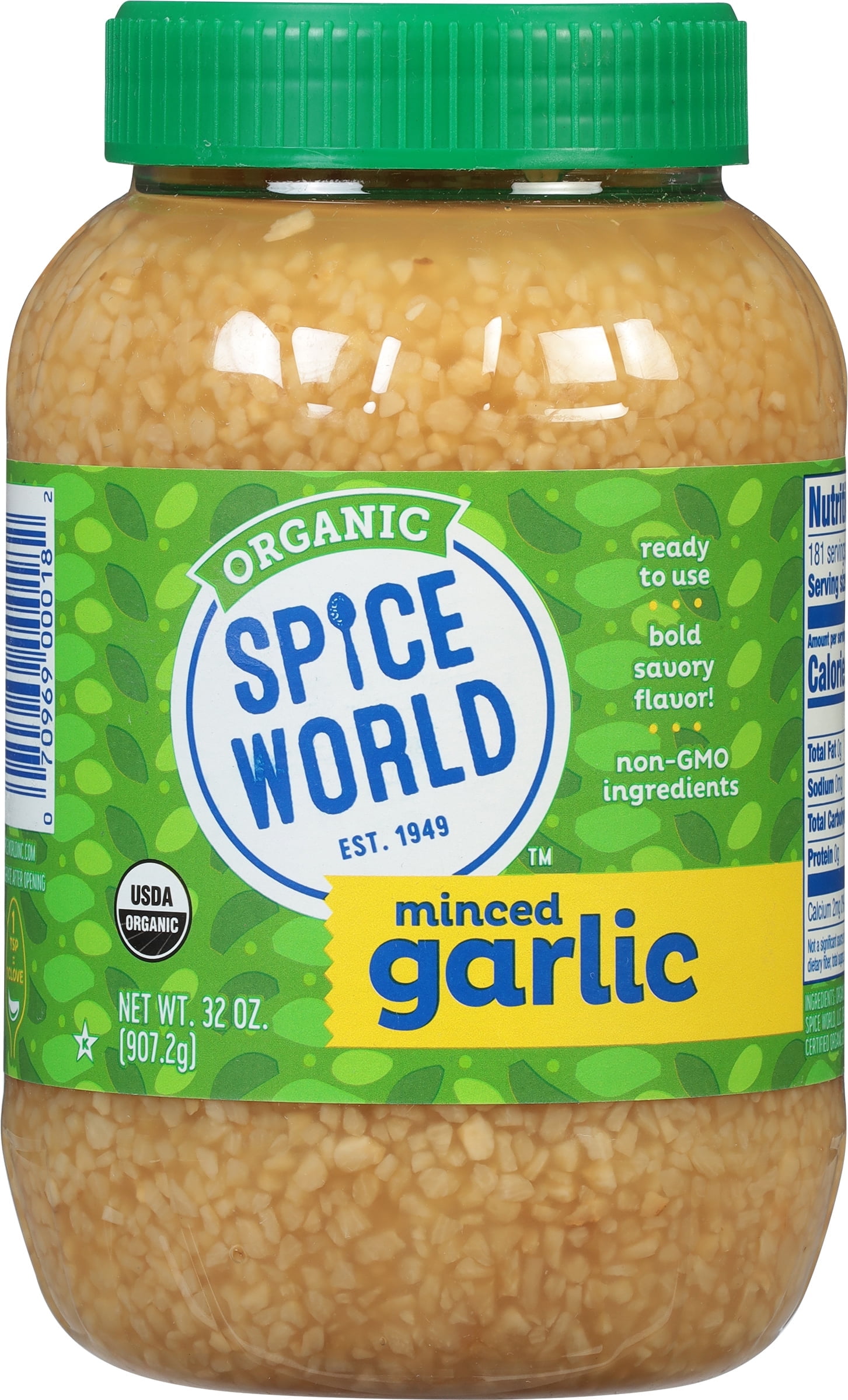 Spice World, ORGANIC MINCED GARLIC - LARGE Container - 32 OZ