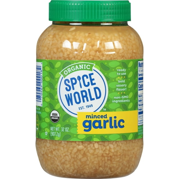 Spice World, ORGANIC MINCED GARLIC - LARGE Container - 32 OZ