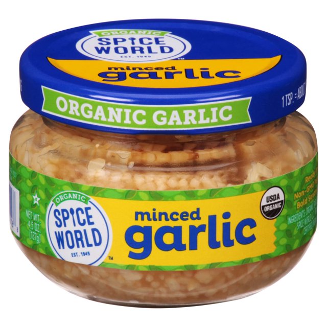 Spice World Ready to MMF7 Use Organic Minced Garlic, 4.5 Ounce, Packed