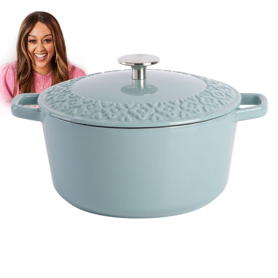 Spice by Tia Mowry 11.81 in Round Solid Print Iron Casserole Dish