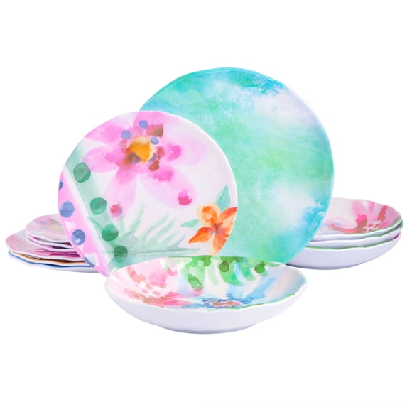 Spice by Tia Mowry Cinnamon Twist 12 Piece Decorated Assorted Color Melamine Dinnerware