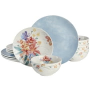 Spice by Tia Mowry Goji Blossom 12 Piece Decorated Porcelain Dinnerware Set - Blue