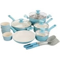 thumbnail image 1 of Spice by Tia Mowry Savory Saffron 16 Piece Ceramic Nonstick Cookware Set in Blue, 1 of 11
