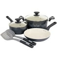thumbnail image 1 of Spice by Tia Mowry Savory Saffron 7 Piece Ceramic Nonstick Aluminum Cookware Set with Nylon Utensils in Grey, 1 of 10