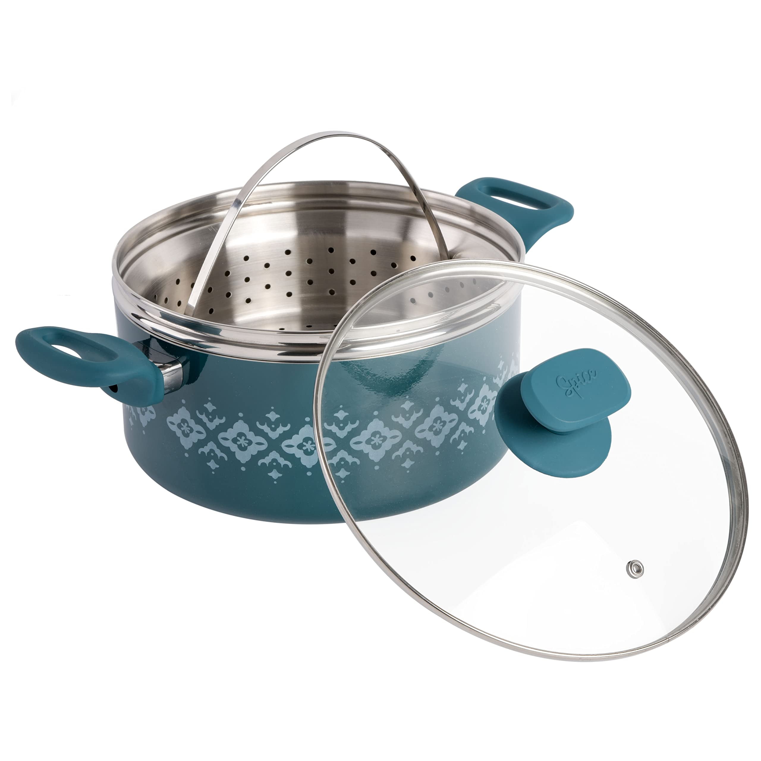 Teal 5-Quart Nonstick Ceramic Dutch Oven with Steamer Insert