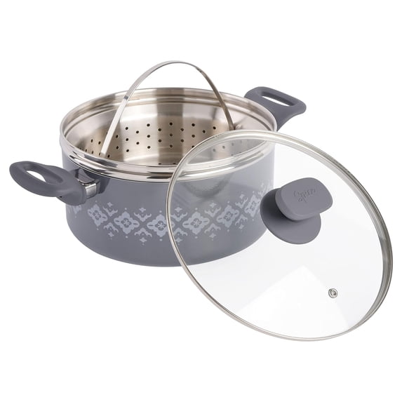 Spice by Tia Mowry Savory Saffron Healthy Nonstick 5-Quart Dutch Oven w/ Steamer Insert - Gray