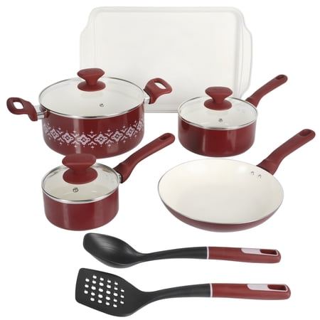 Spice by Tia Mowry TIA CERAMIC 10 Piece Nonstick Aluminum Cookware Set, White