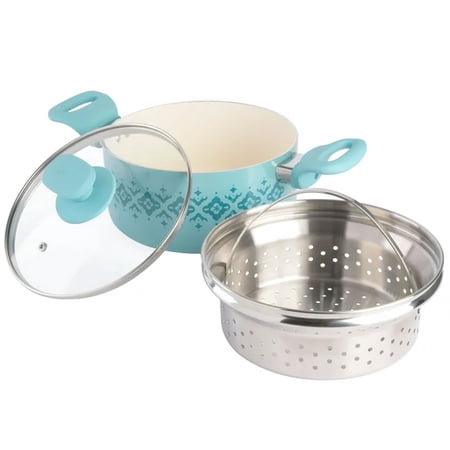 Spice by Tia Mowry - Tia's Healthy Nonstick Ceramic 3-Quart Mint Aluminum Dutch Oven with Steamer