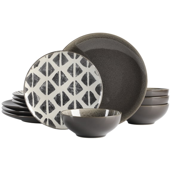 Spice by Tia Mowry Truffle Pepper 12 Piece Reactive Dinnerware Set