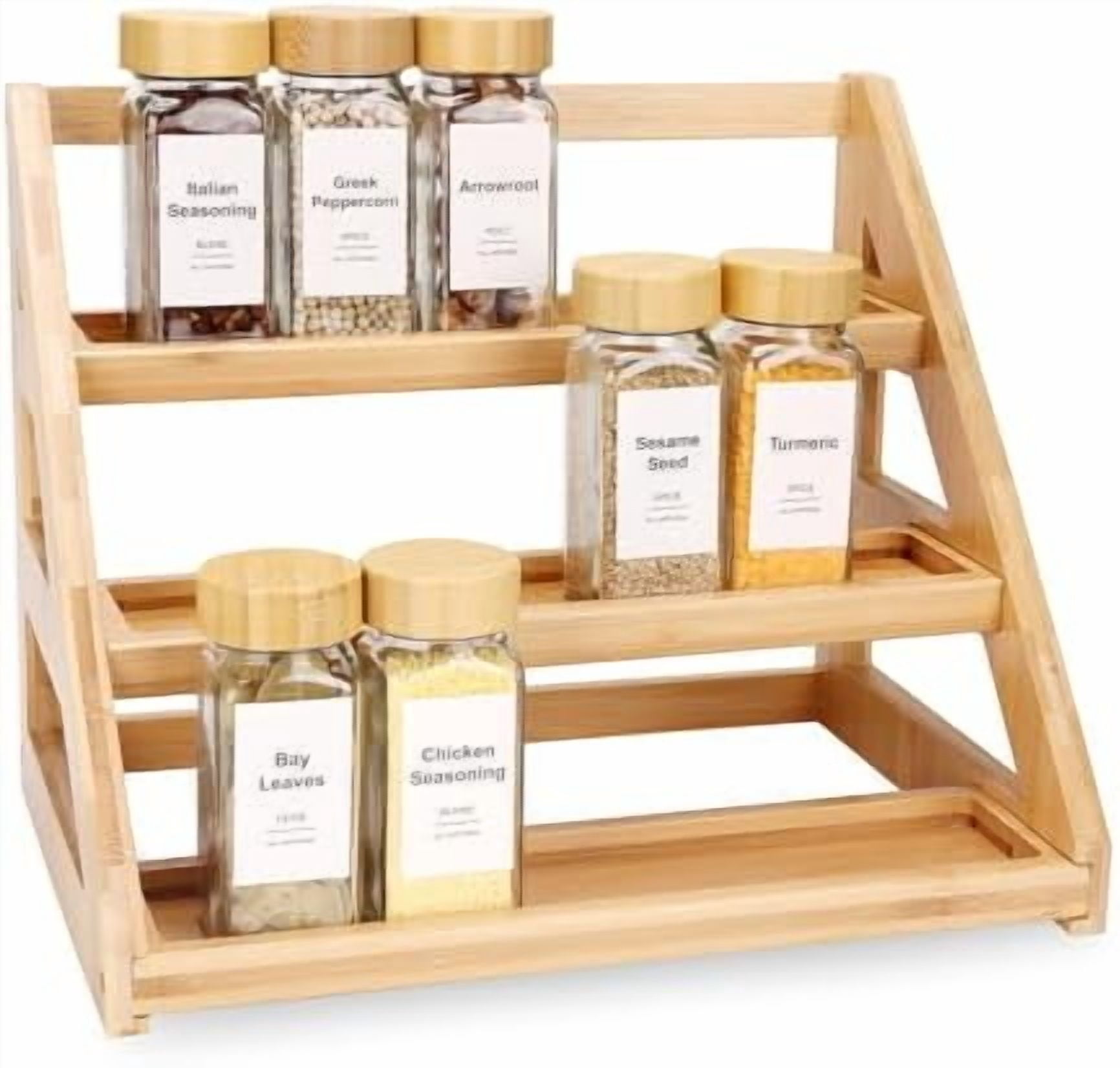 Spice Pyramid Rack Spice rack,3-Tier Bamboo Spice Rack Organizer for Kitchen, Countertops ...