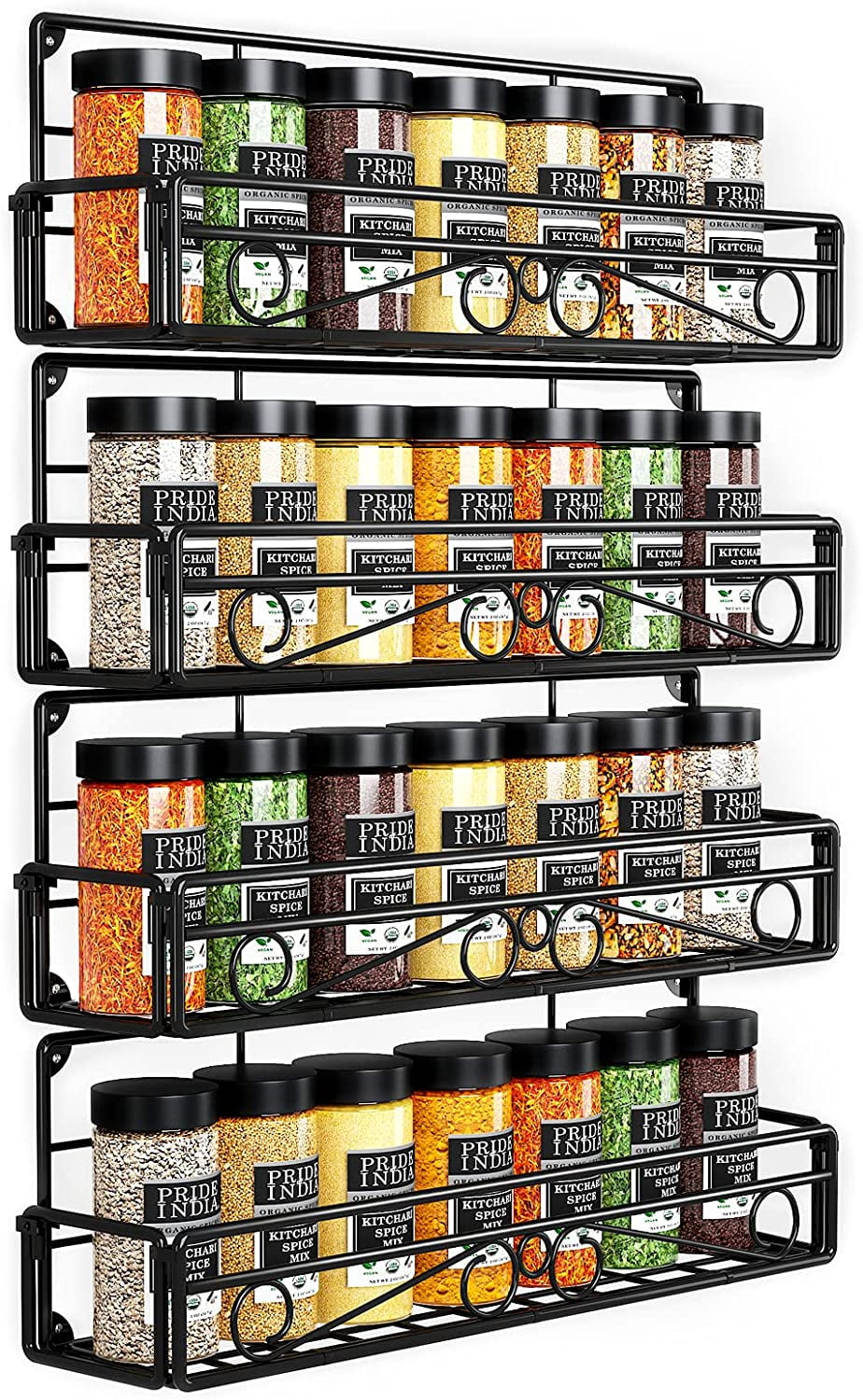 Spice rack wall mount, Spice Rack Organizer Wall Mount 4Tier Separated